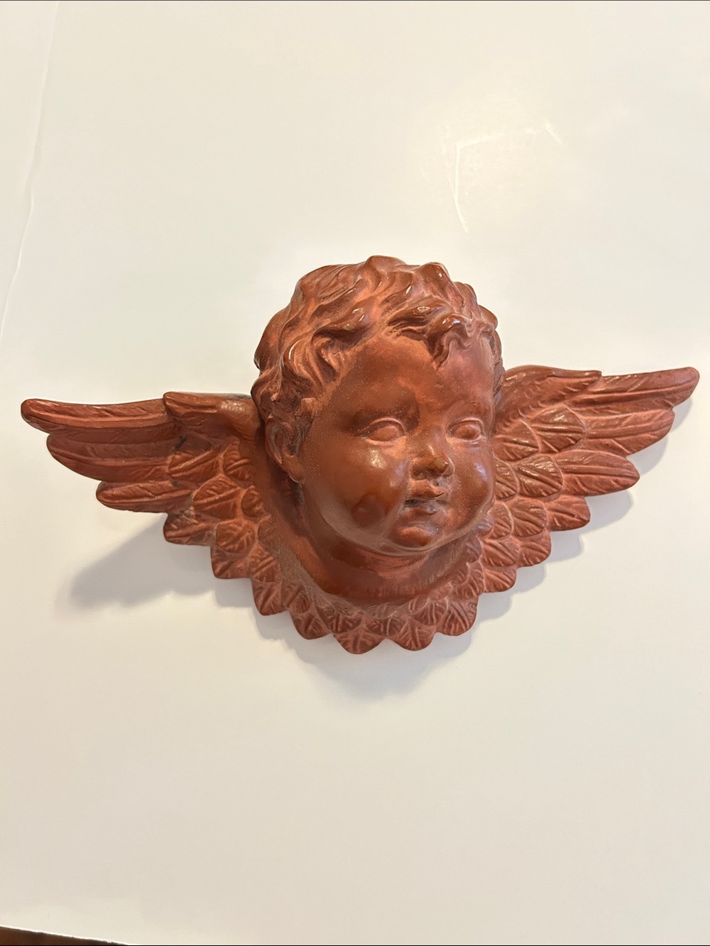 Handcrafted Terracotta Cherub Wall Sculpture - Red Brown